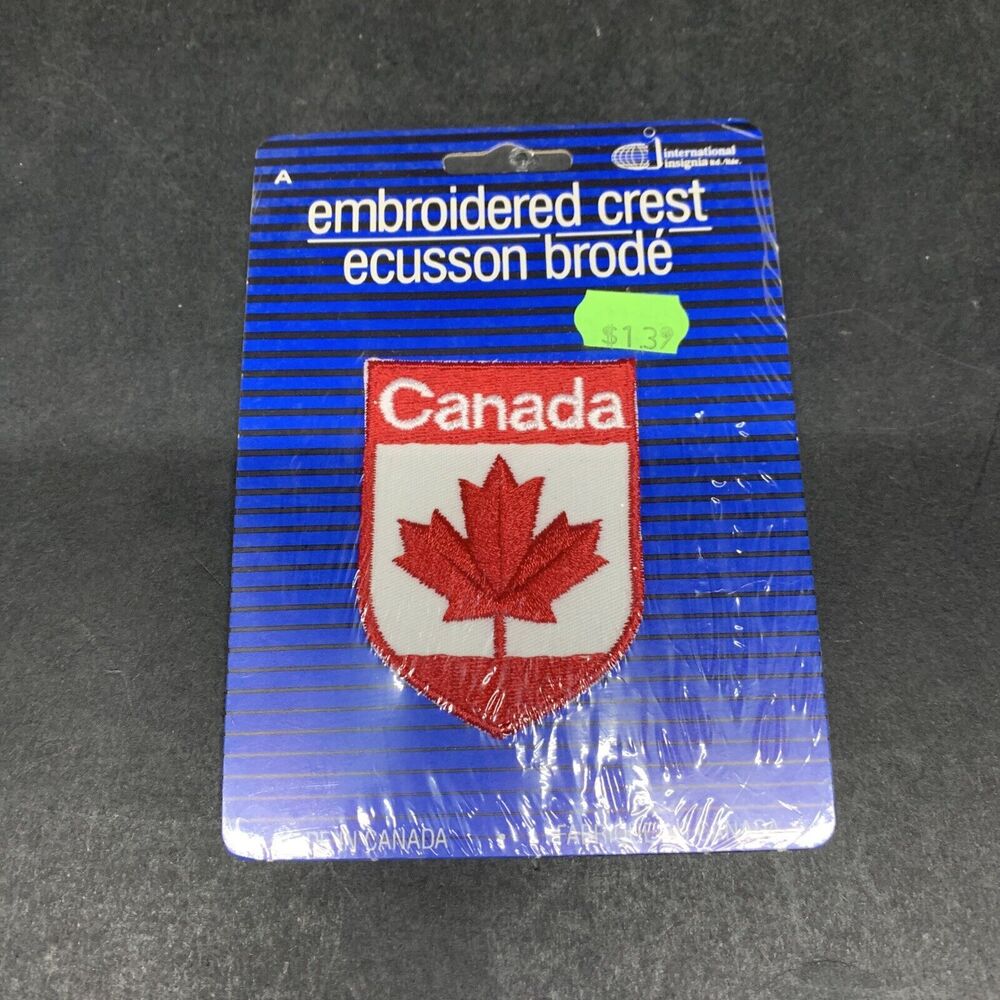 EMBROIDERED PATCH CANADA-Maple Leaf on Red & White Shield-EXCELLENT